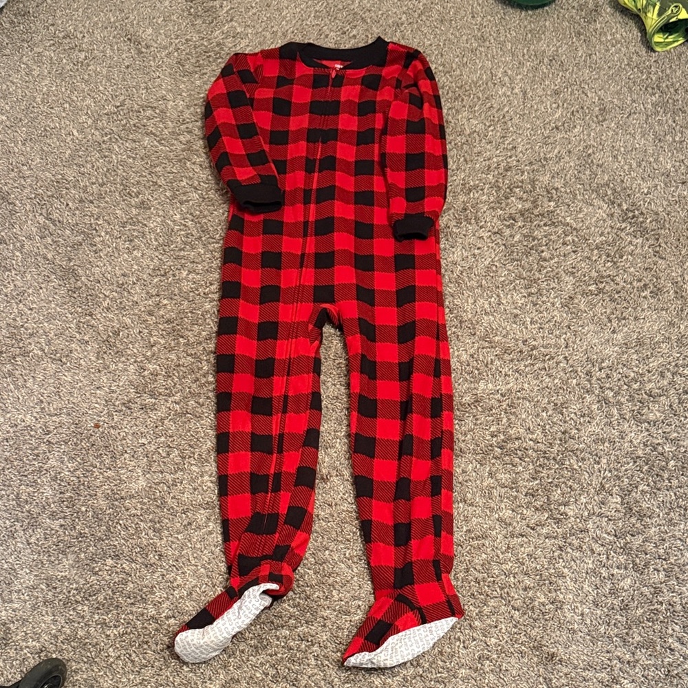 Carter's Red and Black Buffalo Plaid Footed One-Piece
